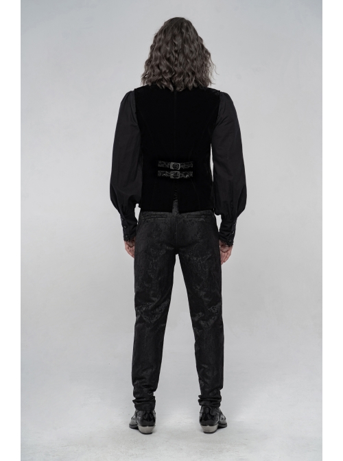 Front Metal Retro Button Back Waist Metal Hasp Black Gothic Jacquard Vest