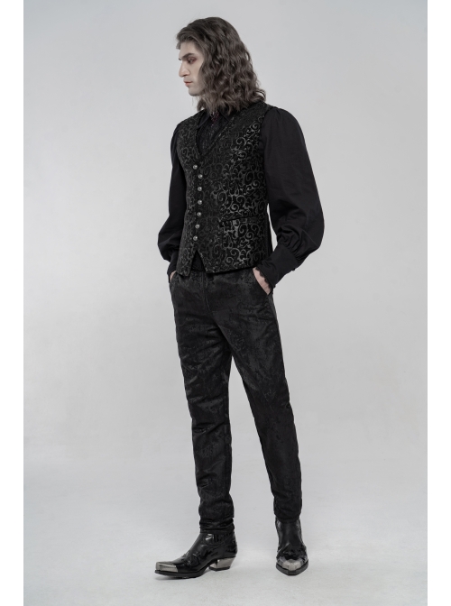Front Metal Retro Button Back Waist Metal Hasp Black Gothic Jacquard Vest