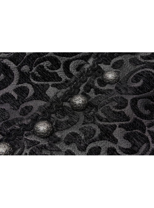 Front Metal Retro Button Back Waist Metal Hasp Black Gothic Jacquard Vest