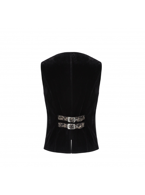 Front Metal Retro Button Back Waist Metal Hasp Black And Gold Gothic Jacquard Vest