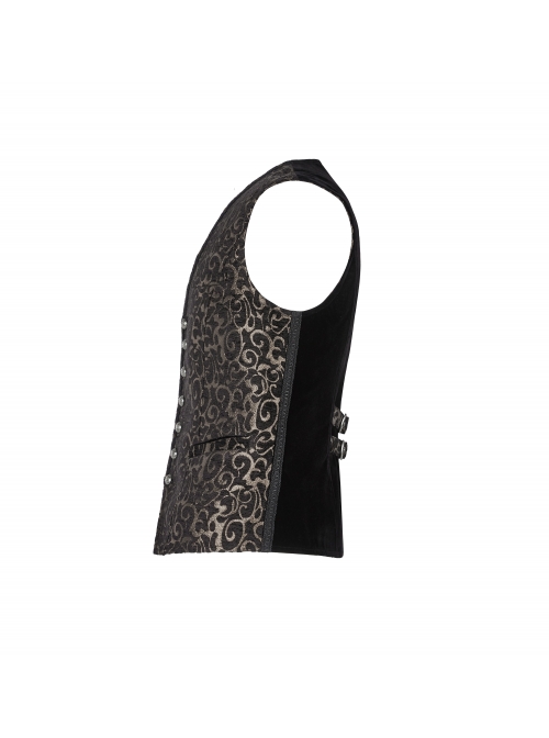 Front Metal Retro Button Back Waist Metal Hasp Black And Gold Gothic Jacquard Vest