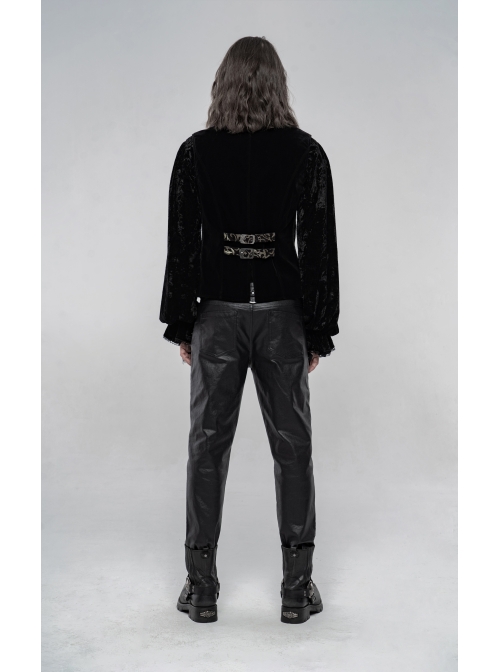 Front Metal Retro Button Back Waist Metal Hasp Black And Gold Gothic Jacquard Vest