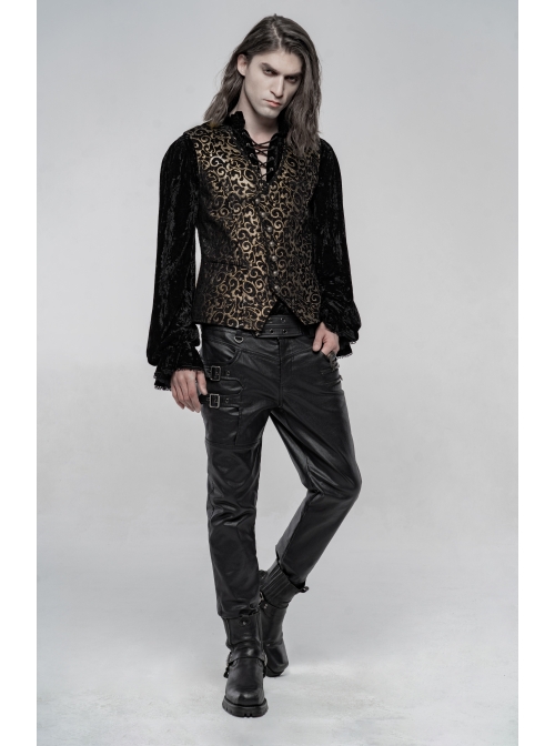 Front Metal Retro Button Back Waist Metal Hasp Black And Gold Gothic Jacquard Vest
