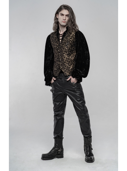Front Metal Retro Button Back Waist Metal Hasp Black And Gold Gothic Jacquard Vest