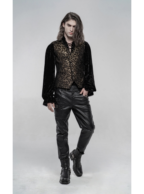 Front Metal Retro Button Back Waist Metal Hasp Black And Gold Gothic Jacquard Vest