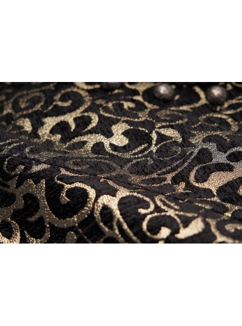 Front Metal Retro Button Back Waist Metal Hasp Black And Gold Gothic Jacquard Vest