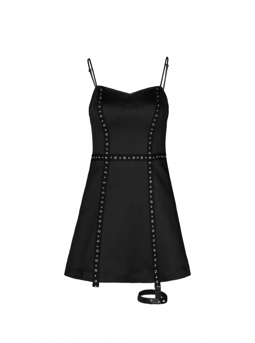 Steam Punk Feamel Casual Black Strap Metal Buckle Dress