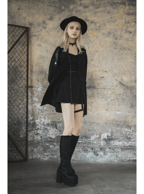 Steam Punk Feamel Casual Black Strap Metal Buckle Dress