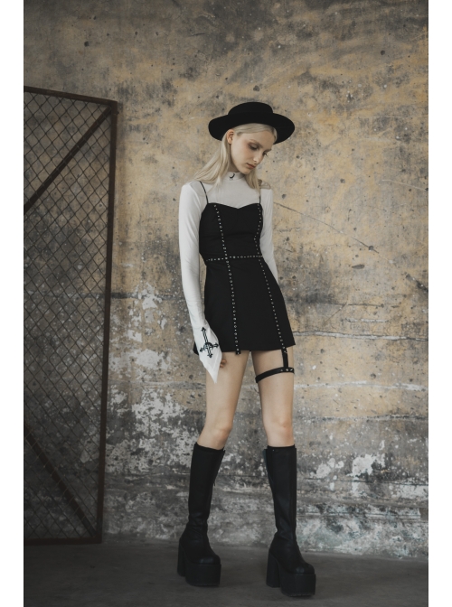 Steam Punk Feamel Casual Black Strap Metal Buckle Dress