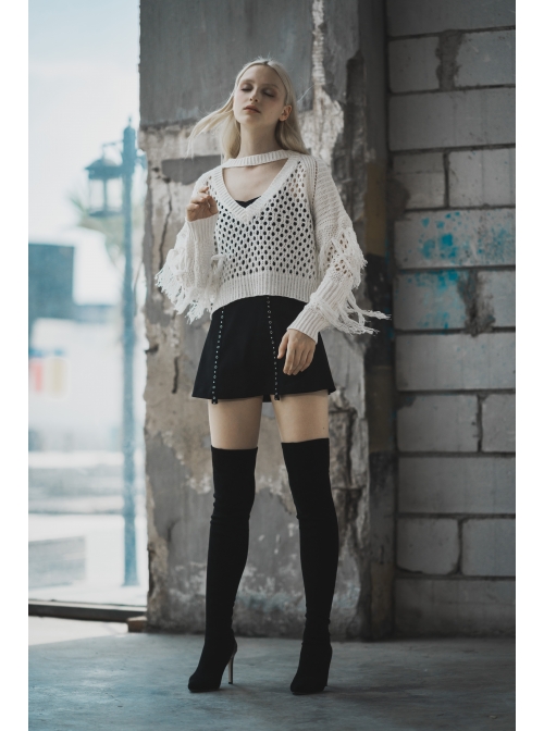 Steam Punk Feamel Casual Black Strap Metal Buckle Dress