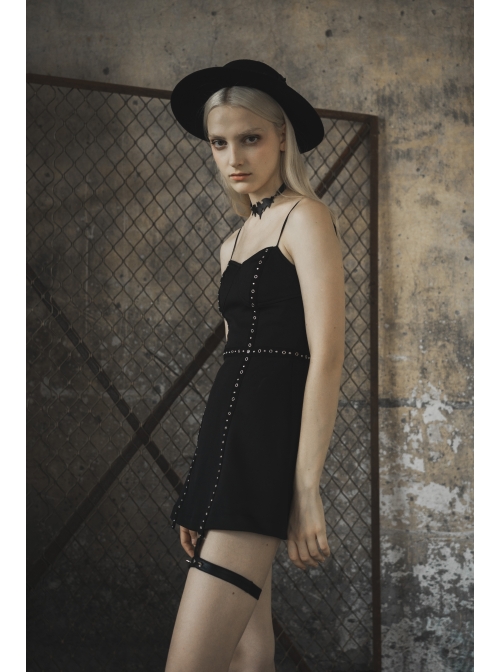 Steam Punk Feamel Casual Black Strap Metal Buckle Dress