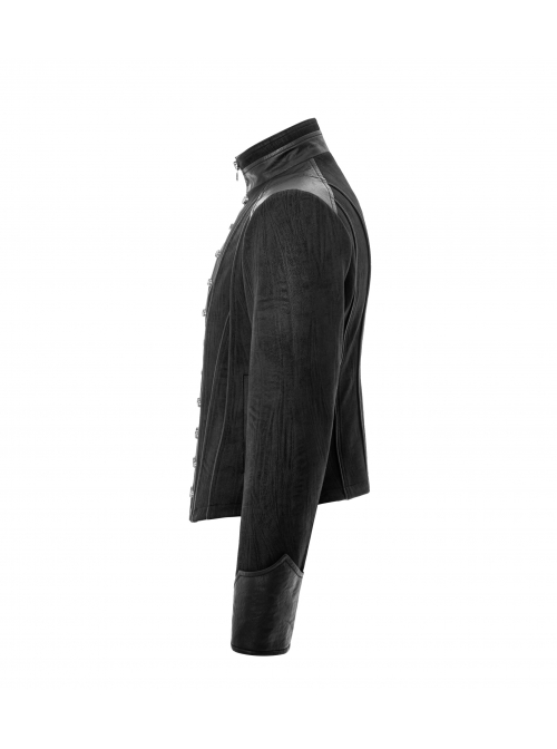 High Collar Front Metal Rivet Long Sleeve Black Punk Short Coat
