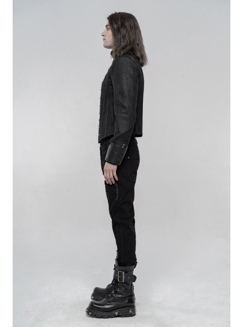 High Collar Front Metal Rivet Long Sleeve Black Punk Short Coat