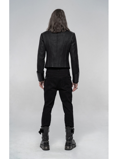 High Collar Front Metal Rivet Long Sleeve Black Punk Short Coat