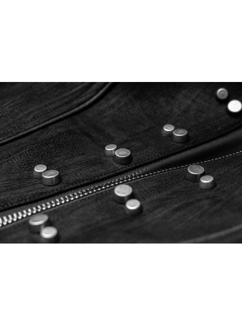 High Collar Front Metal Rivet Long Sleeve Black Punk Short Coat