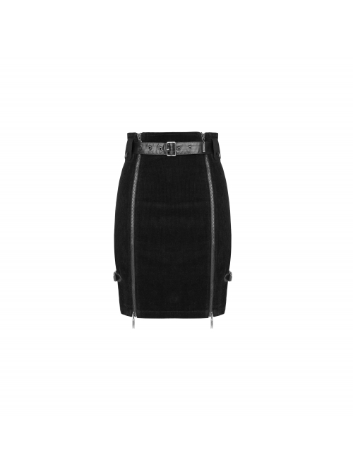 Steam Punk Female Metal Zipper PU Leather Belt Skirt
