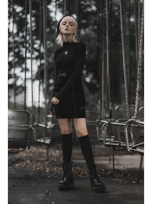 Steam Punk Female Metal Zipper PU Leather Belt Skirt