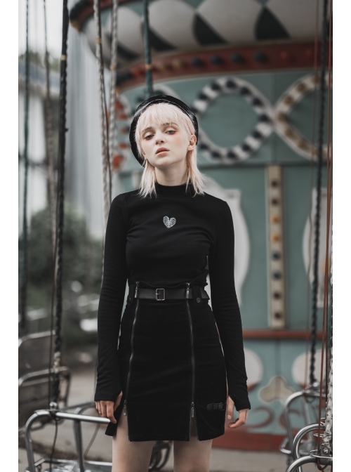Steam Punk Female Metal Zipper PU Leather Belt Skirt