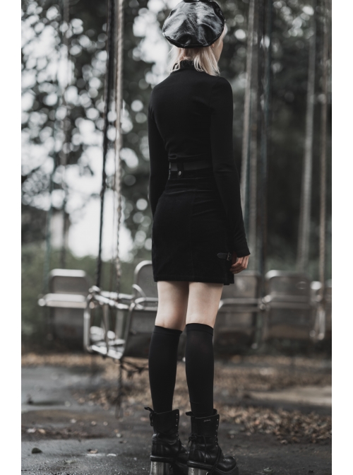 Steam Punk Female Metal Zipper PU Leather Belt Skirt
