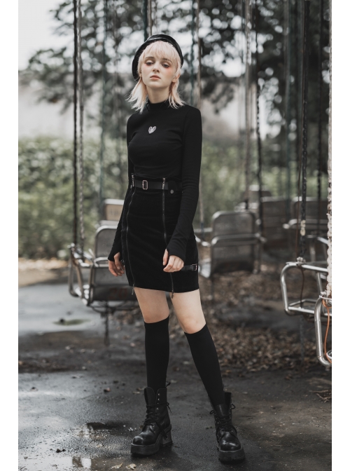 Steam Punk Female Metal Zipper PU Leather Belt Skirt