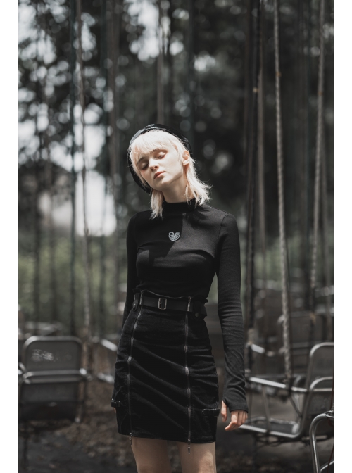 Steam Punk Female Metal Zipper PU Leather Belt Skirt