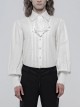 Bow Tie Front Pearls Button Lantern Sleeve White Gothic Cotton Woven Shirt