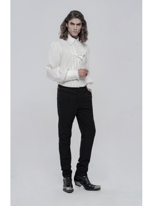 Bow Tie Front Pearls Button Lantern Sleeve White Gothic Cotton Woven Shirt