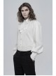 Bow Tie Front Pearls Button Lantern Sleeve White Gothic Cotton Woven Shirt