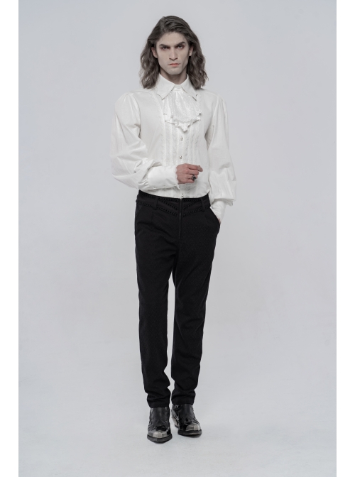 Bow Tie Front Pearls Button Lantern Sleeve White Gothic Cotton Woven Shirt