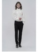 Bow Tie Front Pearls Button Lantern Sleeve White Gothic Cotton Woven Shirt