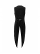 Front Button Splice Jacquard Swallowtail Hem Black Gothic Striped Velvet Mid-Length Vest