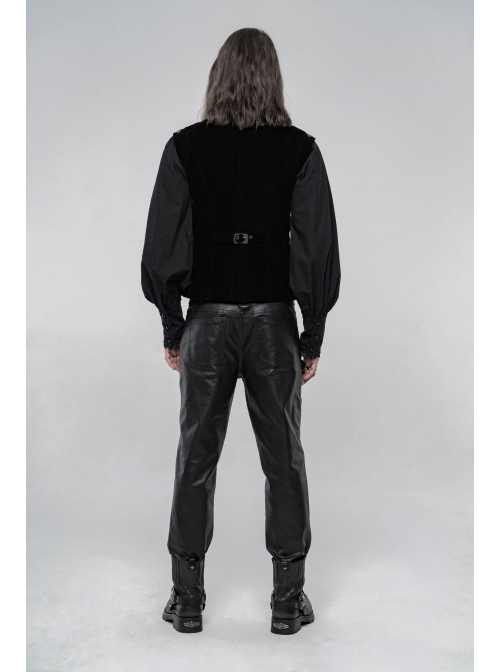 High Collar Front Zipper Back Waist Metal Hasp Black Gothic Weft Velvet Vest