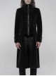High Collar Front Chest Embroidery Long Sleeve Button Cuff Black Gothic Jacquard Coat