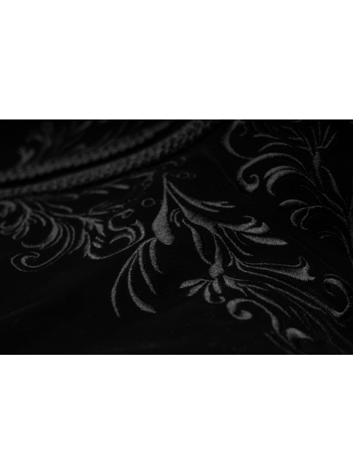 High Collar Front Chest Embroidery Long Sleeve Button Cuff Black Gothic Jacquard Coat