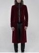 High Collar Front Chest Embroidery Long Sleeve Button Cuff Wine Red Gothic Jacquard Coat