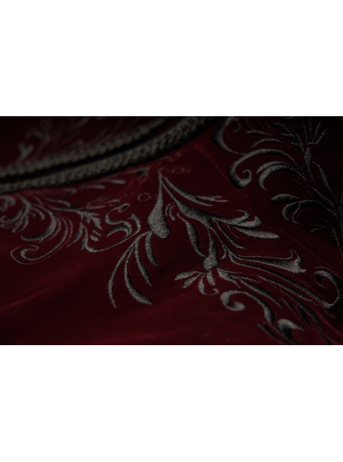 High Collar Front Chest Embroidery Long Sleeve Button Cuff Wine Red Gothic Jacquard Coat