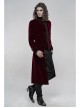 High Collar Front Chest Embroidery Long Sleeve Button Cuff Wine Red Gothic Jacquard Coat