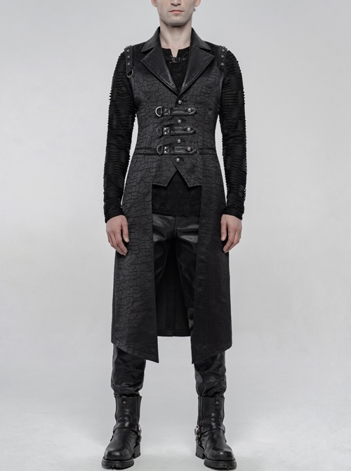 Shoulder Rivet Leather Loop Front Metal Hasp Black Punk Jacquard Vest