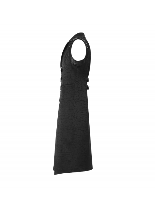 Shoulder Rivet Leather Loop Front Metal Hasp Black Punk Jacquard Vest
