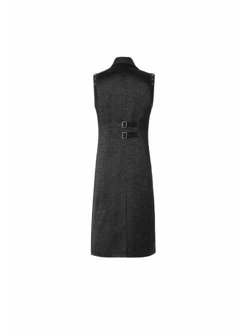 Shoulder Rivet Leather Loop Front Metal Hasp Black Punk Jacquard Vest