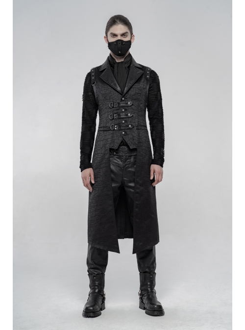 Shoulder Rivet Leather Loop Front Metal Hasp Black Punk Jacquard Vest