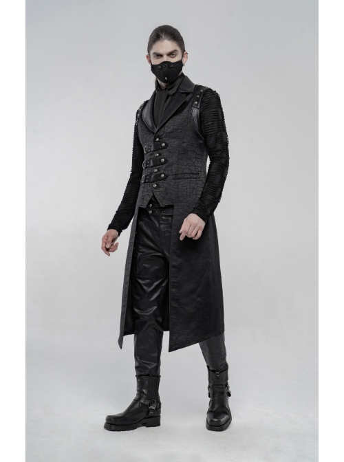 Shoulder Rivet Leather Loop Front Metal Hasp Black Punk Jacquard Vest