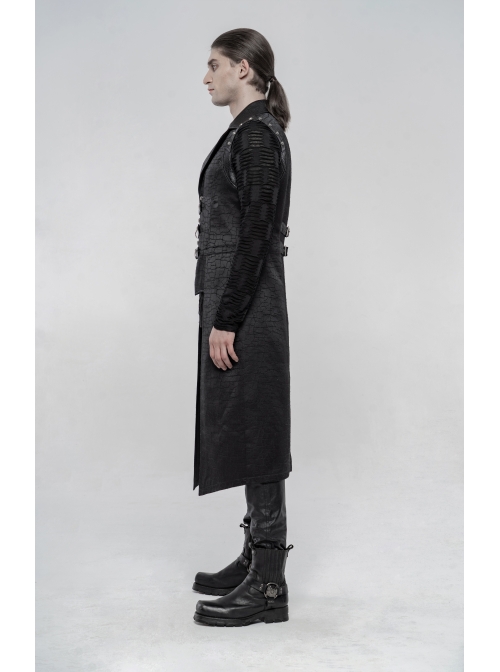 Shoulder Rivet Leather Loop Front Metal Hasp Black Punk Jacquard Vest