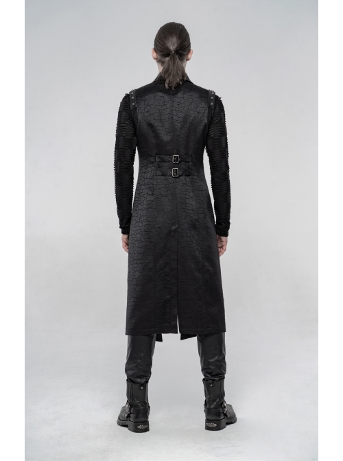 Shoulder Rivet Leather Loop Front Metal Hasp Black Punk Jacquard Vest