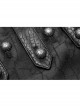 Shoulder Rivet Leather Loop Front Metal Hasp Black Punk Jacquard Vest