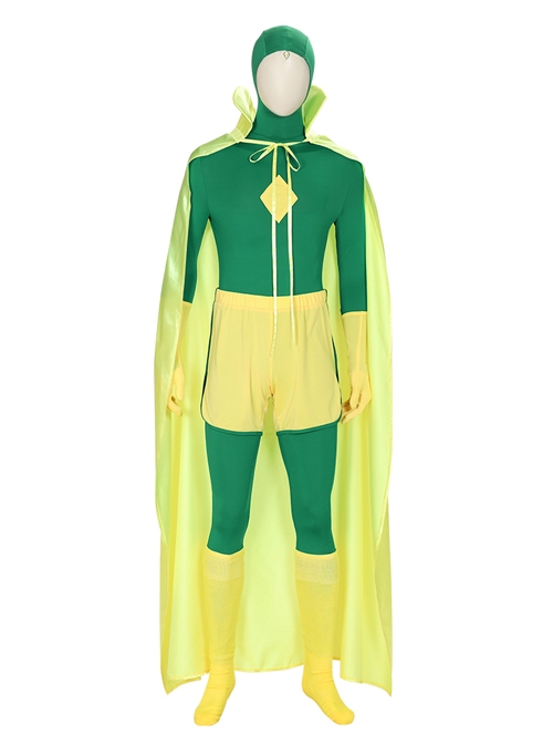 Wanda Vision Vision Green Bodysuit Yellow Cloak Halloween Cosplay Costume Set