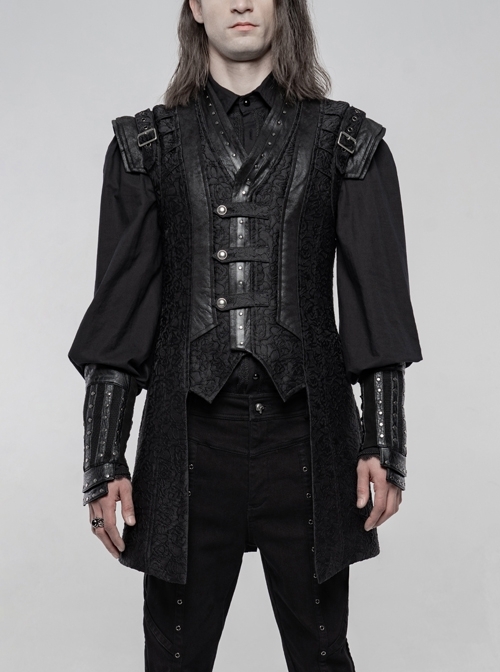 Small Fly Shoulder Front Chest Metal Retro Button Black Punk Three-Dimensional Jacquard Waistcoat