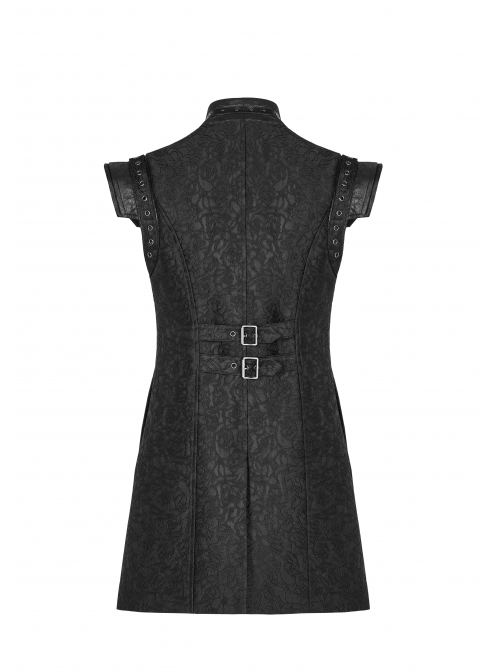 Small Fly Shoulder Front Chest Metal Retro Button Black Punk Three-Dimensional Jacquard Waistcoat