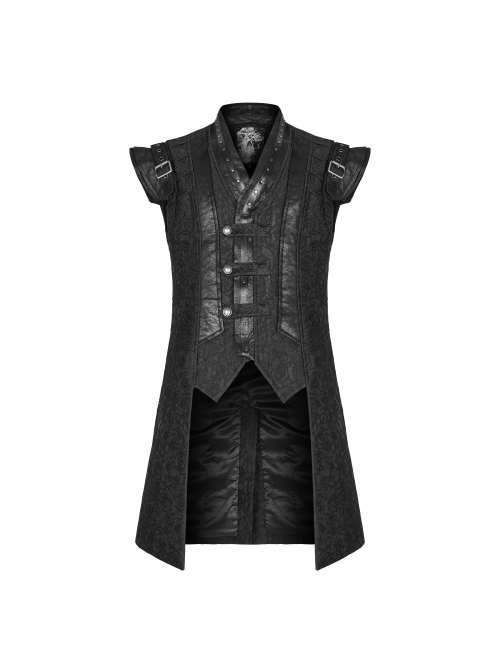 Small Fly Shoulder Front Chest Metal Retro Button Black Punk Three-Dimensional Jacquard Waistcoat