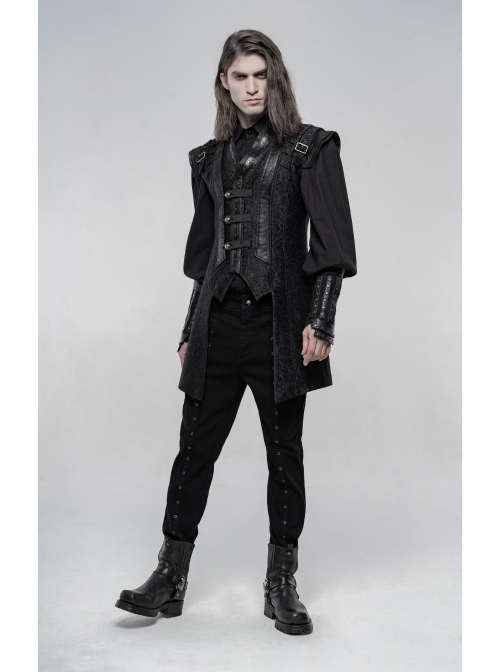Small Fly Shoulder Front Chest Metal Retro Button Black Punk Three-Dimensional Jacquard Waistcoat